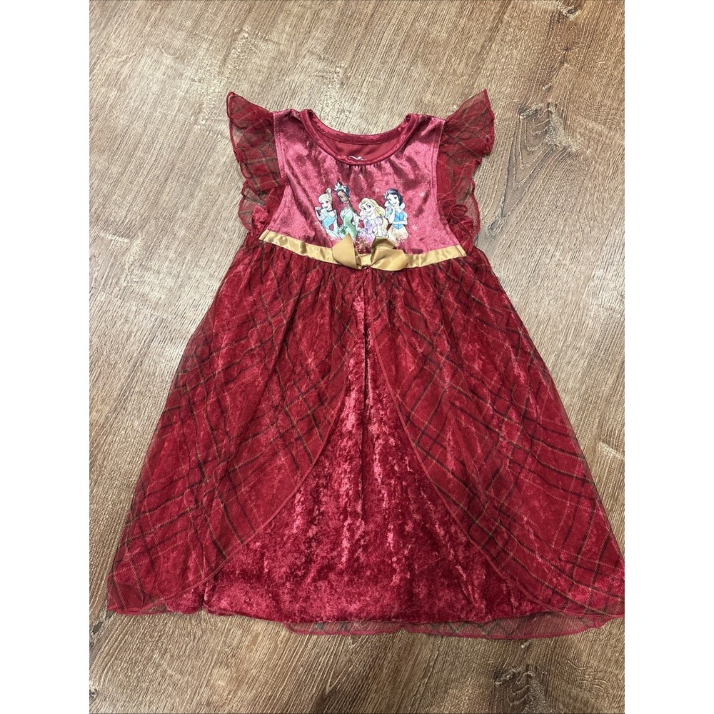 Disney Princess Crushed Velour Plaid Holiday Christmas Toddler Nightgown Gown 3T